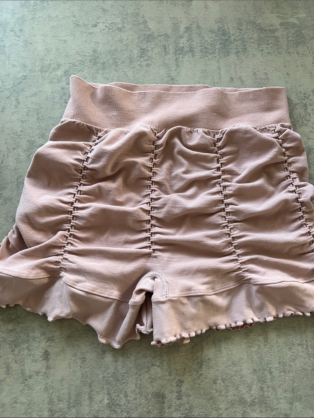 Revamped Ruched Ruffle High-Waist Bike Shorts - Dusty Pink